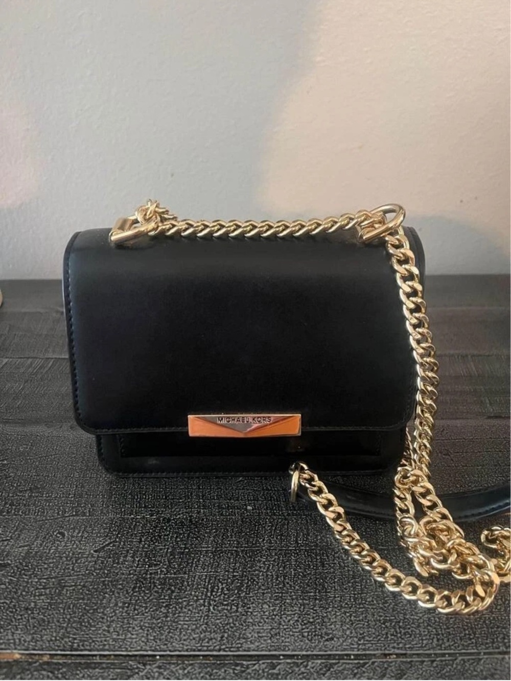 Michael Kors Black Crossbody with Gold Chain Strap